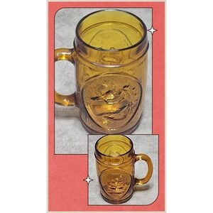 Beer Mug Clipper Ship 1852 Amber Glass Indiana Vintage Barware 1970s